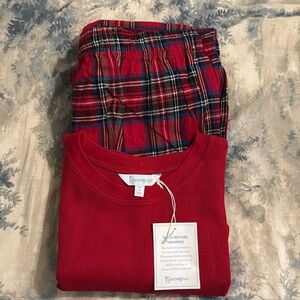 Christmas pajamas for Him. Red thermal shirt, plaid flannel pants size XL